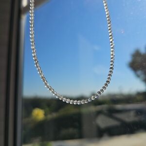 Natural Labradorite Round Beads Silver Necklace 17"